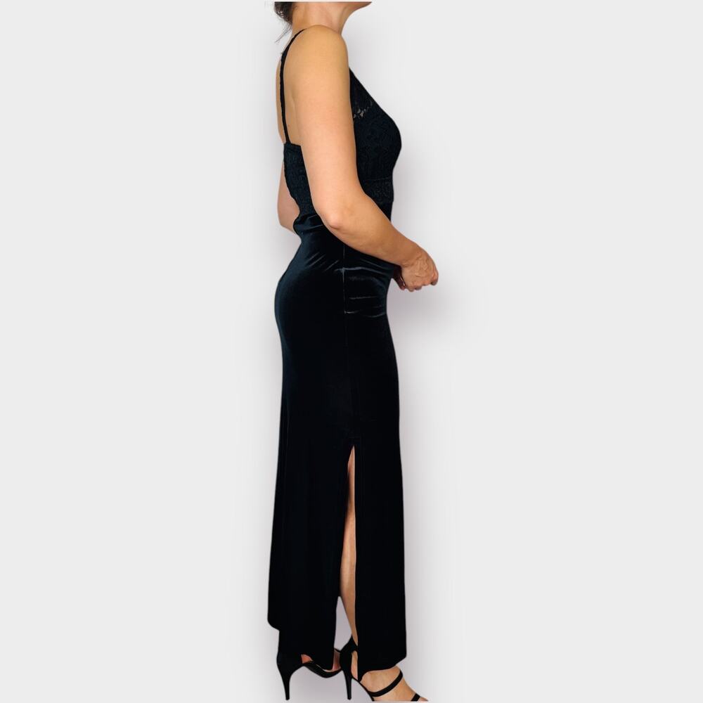 Y2K One Up Black Lace and Velour Gown Size 6 - Picture 5 of 5